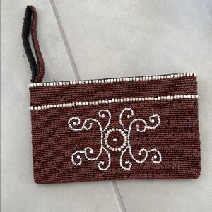 Elegant Beaded Clutch in Brown and White